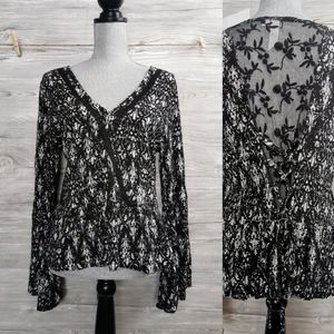XS Others Follow, Floral Dress Top, Black Lace Open Back NWT B26